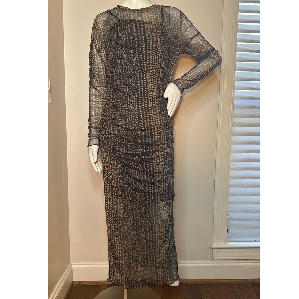 Object Masha Long Sleeve Mesh Dress M Raven Tobacco